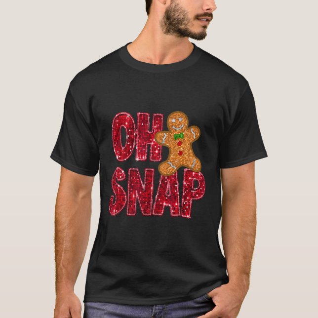 Camiseta Faux Sequins Oh Snap Christmas Gingercake Family (Frente)