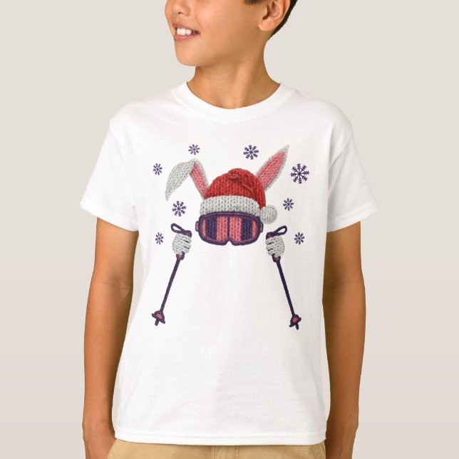 Camiseta Faux yarn skiing rabbit with Santa hat winter humo (Frente)