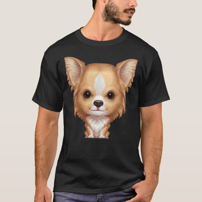 Camiseta Fawn &amp White Long Casaco Chihuahua (Frente)