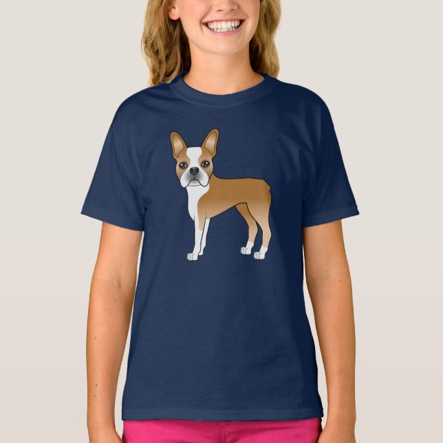 Camiseta Fawn Boston Terrier Adorable Cartoon Dog Design (Frente)