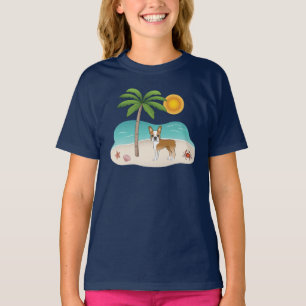 Camiseta Fawn Boston Terrier Em Uma Praia De Verão Tropical