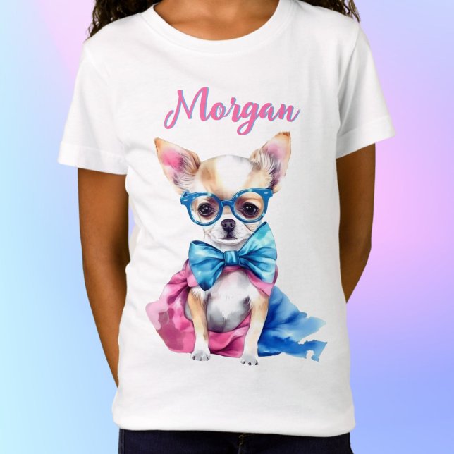 Camiseta Fawn Chihuahua Puppy Vestindo Óculos com Nome (Criador carregado)