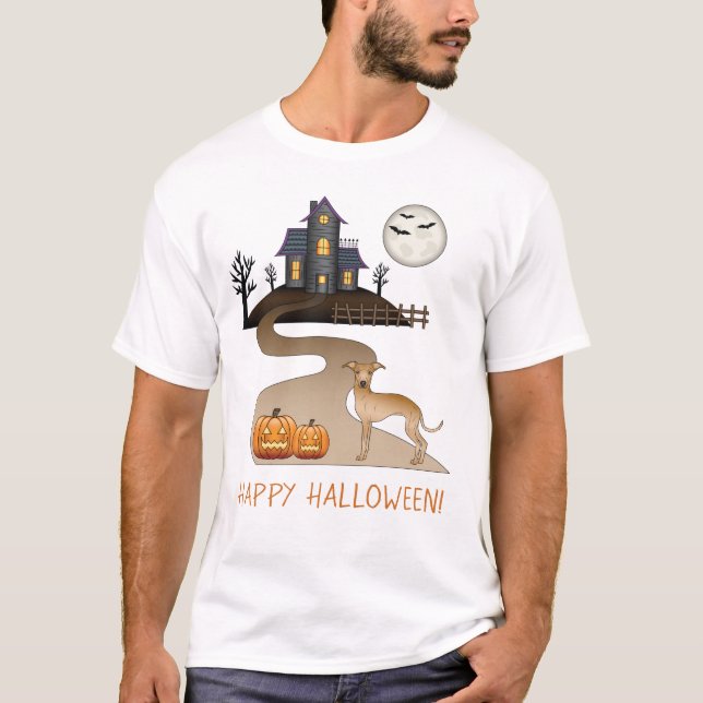 Camiseta Fawn Iggy Cute Dog E Halloween Casa Assombrada (Frente)