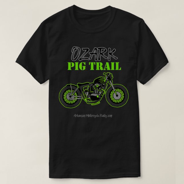 Camiseta Fayetteville Arkansas Ozark Pig Trail Bobber Motor (Frente do Design)