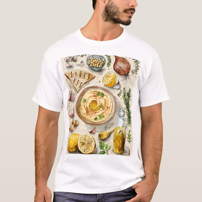 Camiseta Fazenda à Mesa Receita Hummus: Comida Orgânica Ára (Frente)