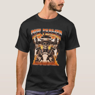 Camiseta Fazenda de Criação de Vacas Fazendeiro Chamas Esqu
