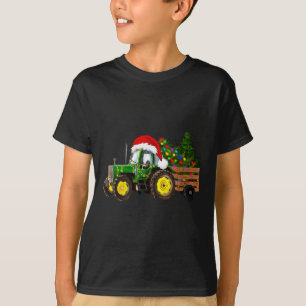 Camiseta Fazenda de Natal Trator Tree Luzes Santa Hat Xmas