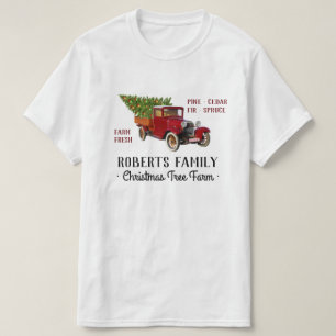 Camiseta Fazenda de Natal Vintage Red Truck Nome Russo