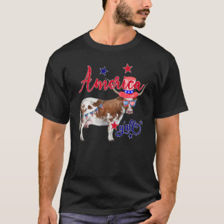 Camiseta Fazenda de Vacas 4 de Julho Patriótica Garota Agri