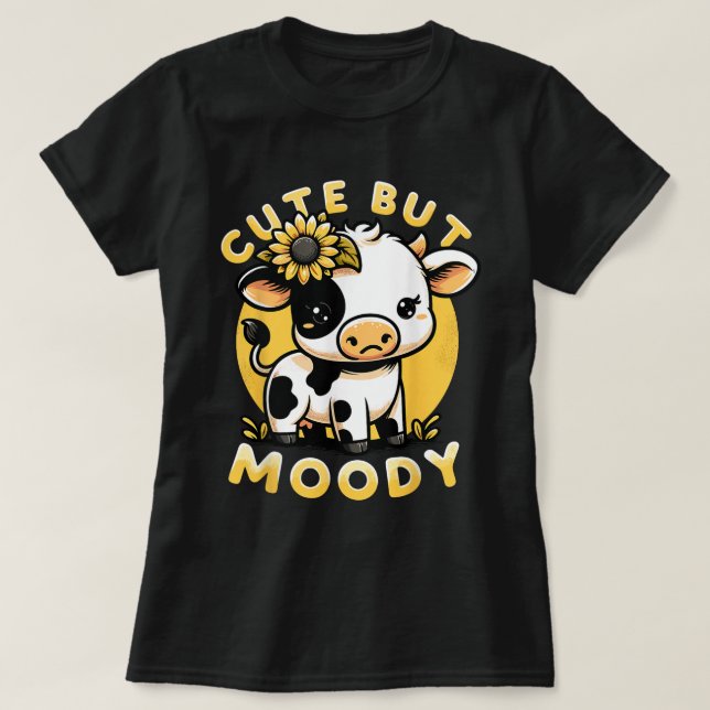 Camiseta Fazenda E Vaca De Girassol, Bonitas Mas Moody (Frente do Design)