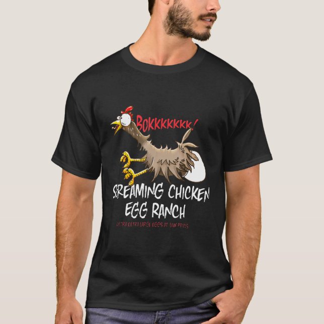 Camiseta Fazenda Engraçada Gritando Frangos De Ovo (Frente)