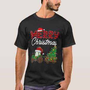 Camiseta Fazenda Feliz de Natal Trator Tree Buffalo Xadrez