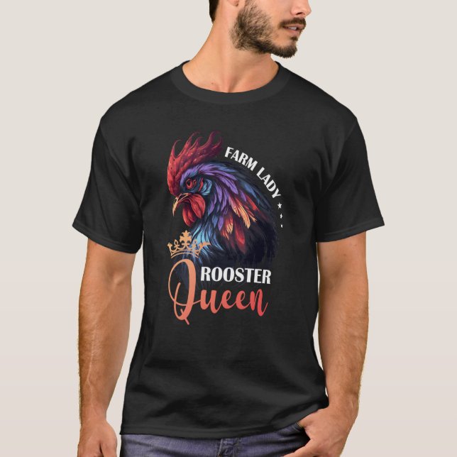 Camiseta Fazenda Lady Rooster Queen Chicken Farmer (Frente)