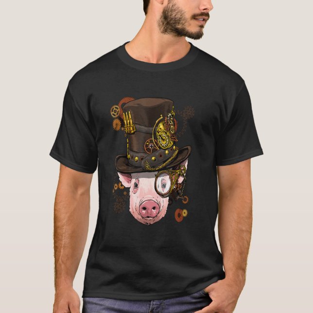 Camiseta Fazenda Mecânica Da Cara De Suíno Gótica Steampunk (Frente)