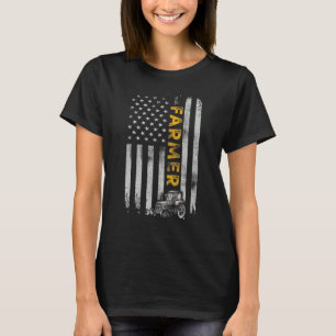 Camiseta Fazenda Trator American Flag Farmer Rancher Longe
