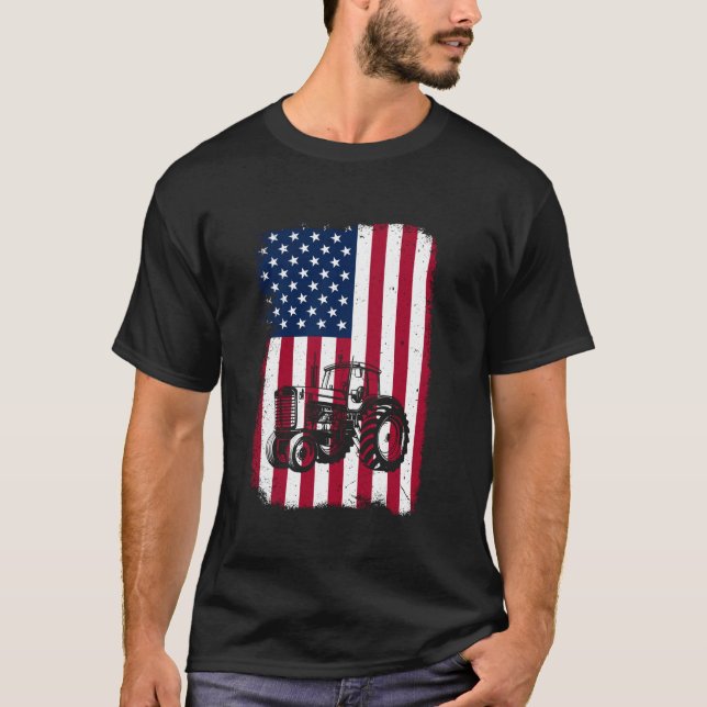 Camiseta Fazenda Trators Men Women American USA Flag Patrio (Frente)