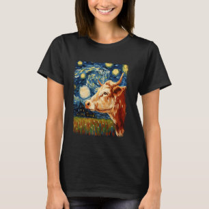 Camiseta Fazendeiro de Gado Hereford Pintura Noite Estrelad