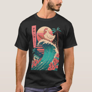 Camiseta Fazendeiro de galinhas surfando onda japonesa Agri