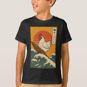 Camiseta Fazendeiro de galinhas surfando onda japonesa Agri