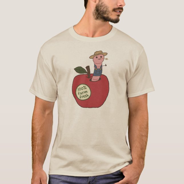 Camiseta Fazendeiro de Minhoca de Maçã Fresca Fofa (Frente)