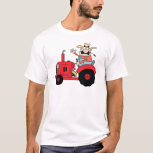 Camiseta Fazendeiro feliz no trator vermelho que acena um