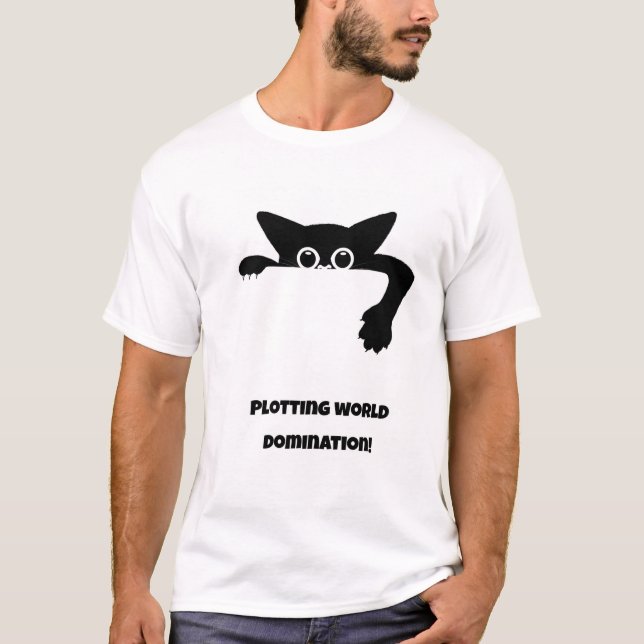 Camiseta Fazendo dominação mundial! Gato Engraçado (Frente)