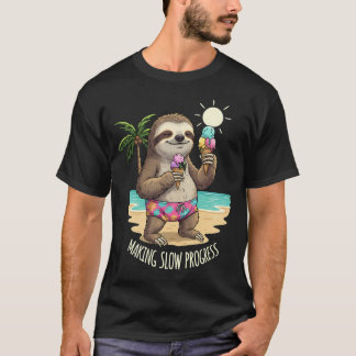 Camiseta "Fazendo Progresso Lento" Férias de Praia Engraçad