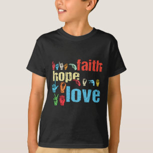 Camiseta Fé Asl Esperança Amor Língua Americana de Sinais C