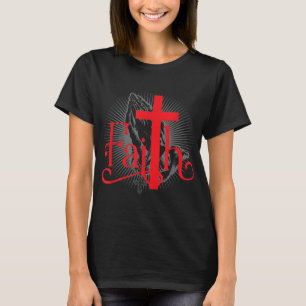 Camiseta Fé com a Cruz Cristã e mãos de Oração Jesus