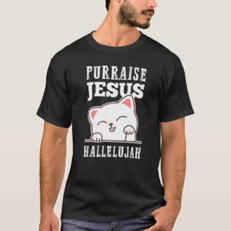 Camiseta Fé Cristã Purraise Jesus Hallelujah Gato Fofo