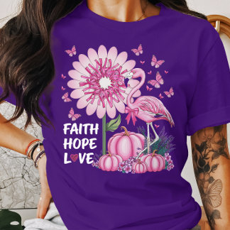 Camiseta Fé da Consciência do Cancer Esperança Ama Flamingo