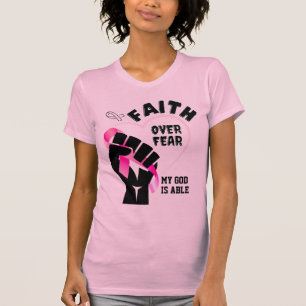 Camiseta FÉ DE Consciência do Cancer Mama SOBRE O MEDO