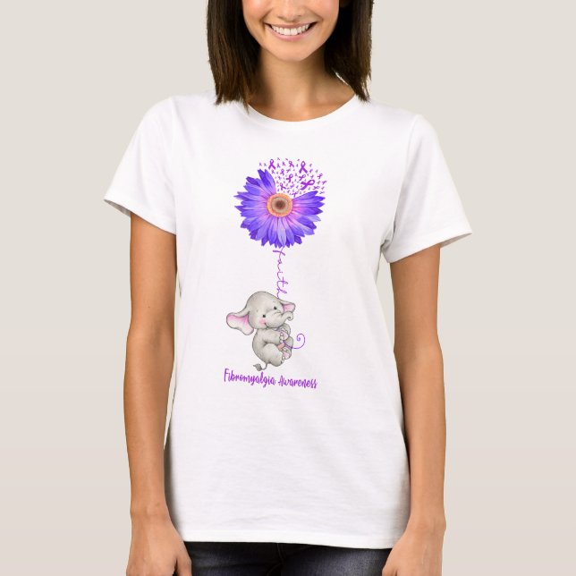 Camiseta Fé de Elefantes Bonitos Adora Fibromialgia Consciê (Frente)