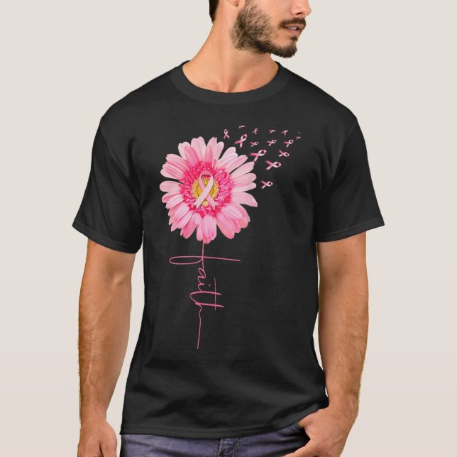 Camiseta Fé de Margarida de Fita Rosa - Consciência do Canc (Frente)