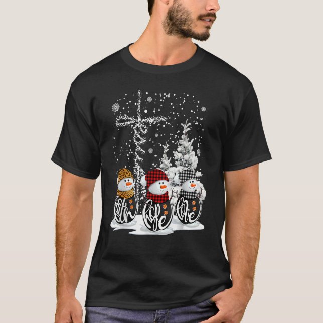 Camiseta Fé de Natal Esperança Amor Cruz Cristã de Neve (Frente)