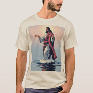 Camiseta Fé em Ação: Jesus andando sobre Teto d'Água