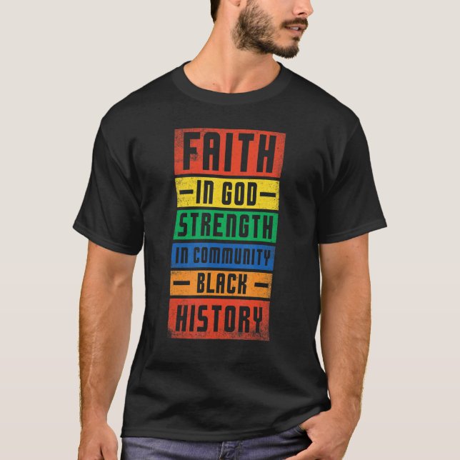 Camiseta Fé Em Deus Força No Preto Comunitário Pelo Orgulho (Frente)
