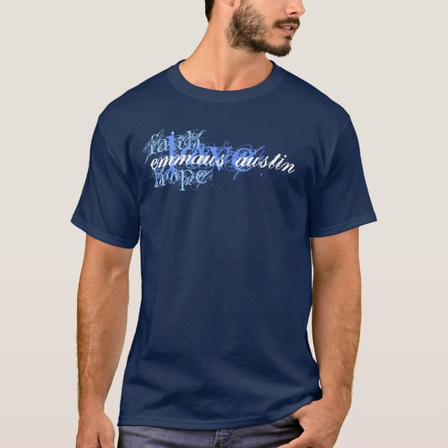 Camiseta Fé, Esperança, Amor - Azul Escuro (Frente)