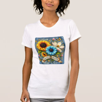 Camiseta Fé, Esperança e Amor - Edição Americana de Flor Se