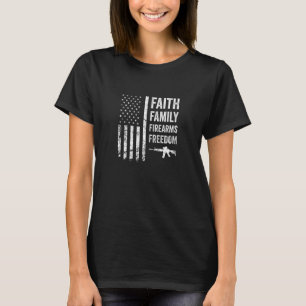 Camiseta Fé Família Armas de Fogo e Liberdade Pro Deus Arma