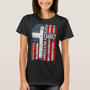Camiseta Fé Família Dom Patriótico Cristão Vintage EUA