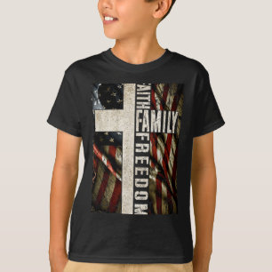 Camiseta Fé Família Dom - Patriótico Cristão Vintage EUA