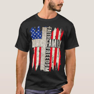 Camiseta Fé Família Dom - Patriótico Cristão Vintage EUA