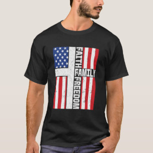 Camiseta Fé Família Liberdade Patriota Cristão Vintage U