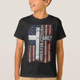 Camiseta Fé Família Liberdade - Patriótico Cristão Vintage
