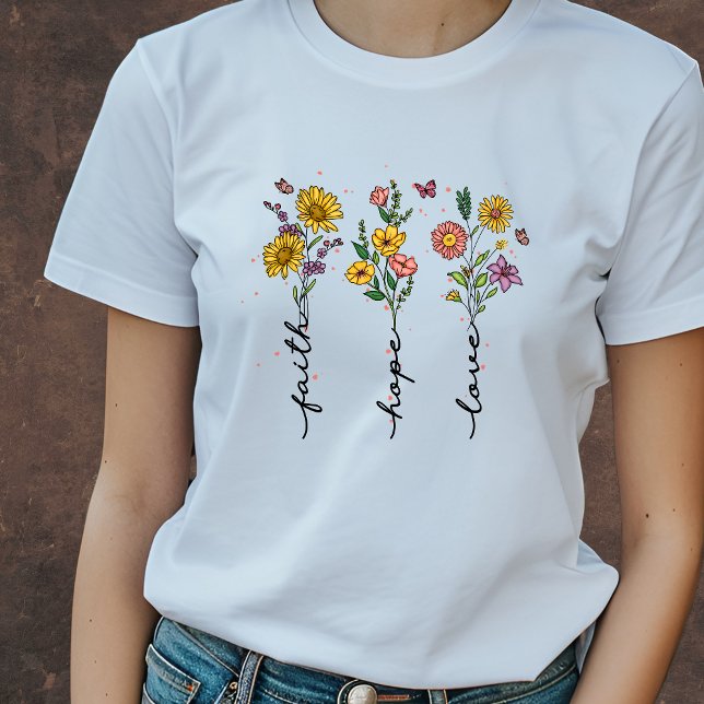 Camiseta Fé Floral, esperança, amor | T-shirt cristã (Criador carregado)