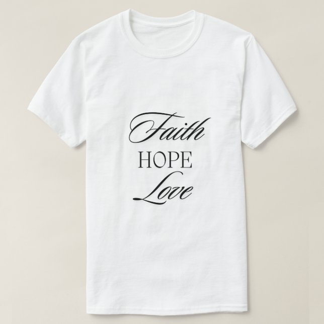 Camiseta Fé, Hope Love Minimalist Design (Frente do Design)