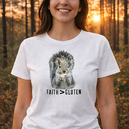 Camiseta Fé Maior Que Glúten Esquilo Cristão Engraçado