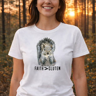 Camiseta Fé Maior Que Glúten Esquilo Cristão Engraçado