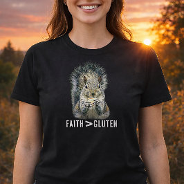 Camiseta Fé Maior Que Glúten Esquilo Engraçado